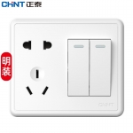 正泰（CHNT）NEW1 C43810A 86型明装二开双控开关 五孔插座 开关插座（2只装）