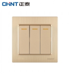 正泰（CHNT）开关插座墙壁86型电源内嵌钢架NEW7L拉丝金毓琇系列 强电系列 三开双控