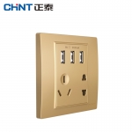 正泰（CHNT）   开关插座墙壁86型电源面板内嵌钢架NEW7L毓琇系列香槟金 弱电系列 三USB五孔插座