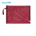 天色（TIANSE） 透明网纱文件袋复古色系资料文具大容量收纳学生拉链考试试卷收纳袋 A4-佐敦红 TS-253