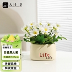 九千谷 假花仿真白色美人菊盆栽办公室绿植客厅装饰品Life陶瓷花盆