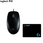 罗技（Logitech）有线鼠标M100r黑色 +鼠标垫套装 中大手有线笔记本电脑商务办公家用对称