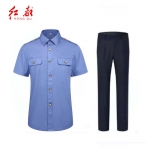 红都 透气舒适耐磨耐穿工作服衬衫制服衬衣套装（上衣蓝色、裤子藏青色）5XL码