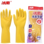 冰禹 BYlf-645 加厚牛筋清洁手套 防滑耐磨橡胶 劳保手套 32cm黄色长款乳胶 M码（1双）