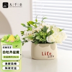 九千谷 假花仿真花白牡丹盆栽办公室假绿植客厅装饰品Life陶瓷花盆3476