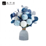 九千谷 假花仿真花卉塑料花干花客厅桌面装饰摆件蓝色花束带花瓶4145