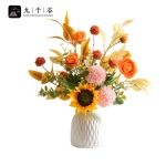 九千谷 假花花束插花客厅玄关干花塑料花绢花摆件秋日花束带花瓶4152