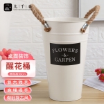 九千谷 8075醒花桶 花店鲜花桶插花瓶铁皮桶摆件麻绳手提式白色高30cm