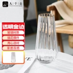 九千谷 2720花瓶玻璃摆件富贵竹鲜花干花透明金边款花瓶客厅摆件高25cm