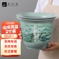 九千谷 4442花盆树脂国风家用办公室阳台养花种植盆栽口径18cm山水花盆2个青色